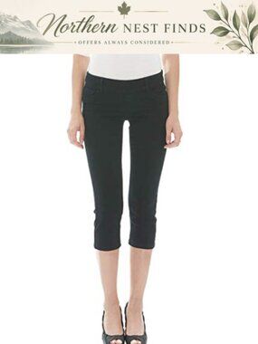 Mid Rise Pull On Stretch Denim Capris Faux Pocket 21" Inseam